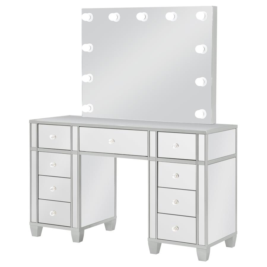 (image for) Allora 9-drawer Vanity Set with Lighting Metallic Silver