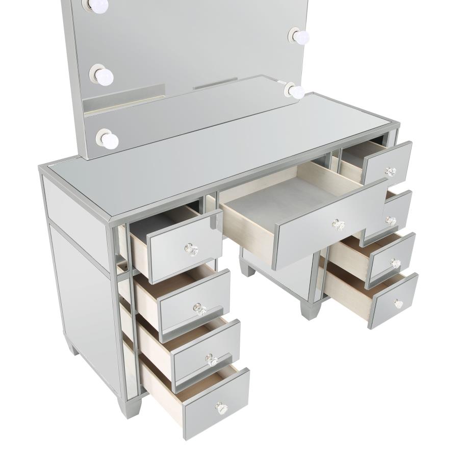 (image for) Allora 9-drawer Vanity Set with Lighting Metallic Silver