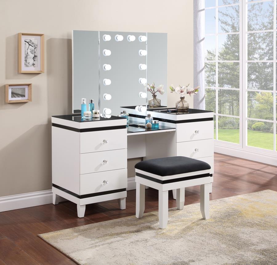 (image for) Talei 6-drawer Vanity Set with Lighting Black and White