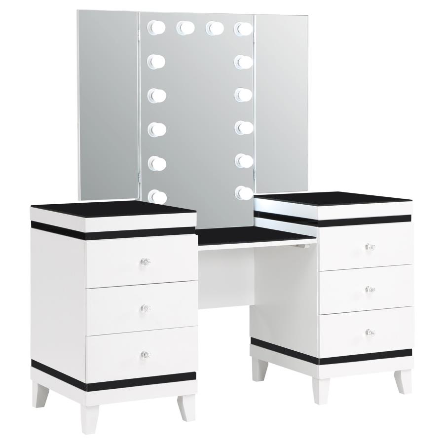 (image for) Talei 6-drawer Vanity Set with Lighting Black and White