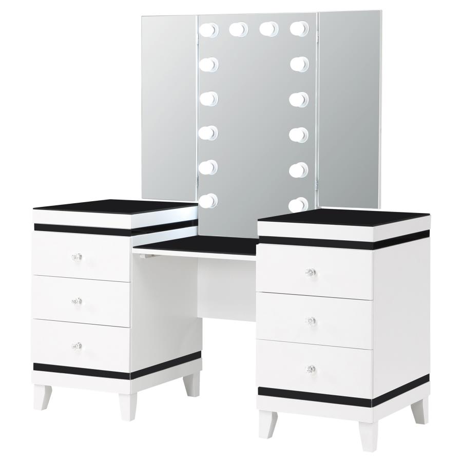 (image for) Talei 6-drawer Vanity Set with Lighting Black and White