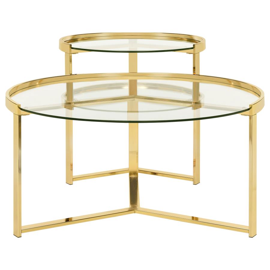 (image for) Delia 2-Piece Round Glass Top Nesting Coffee Table Gold