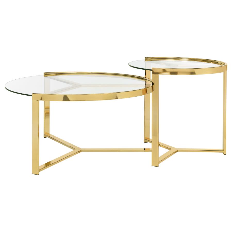 (image for) Delia 2-Piece Round Glass Top Nesting Coffee Table Gold