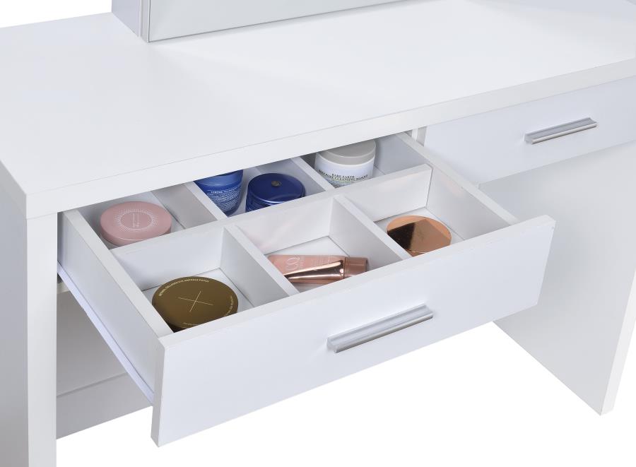 Bunbury Makeup Vanity Table Set Storage Mirror and Stool White