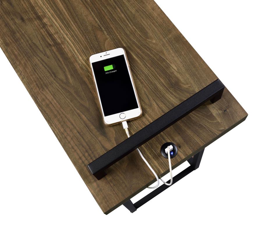 (image for) Maxwell C-shaped Side Table USB Charging Aged Walnut