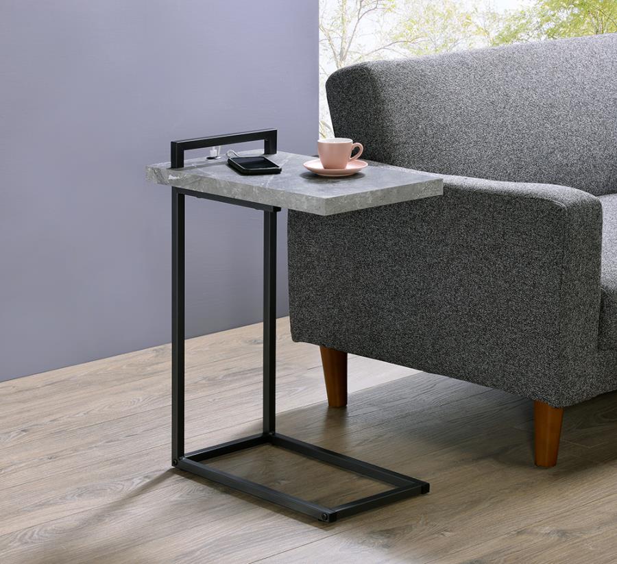 (image for) Maxwell C-shaped Side Table USB Charging Grey Faux Marble