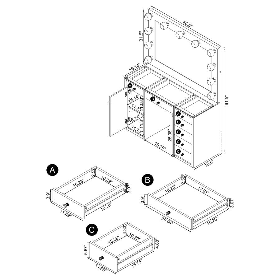 (image for) Acena 7-drawer Vanity Set with Lighting White High Gloss