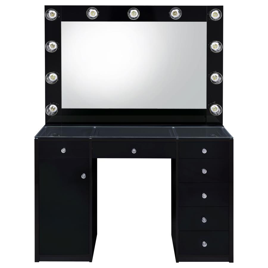 (image for) Acena 7-drawer Vanity Set with Lighting Black High Gloss