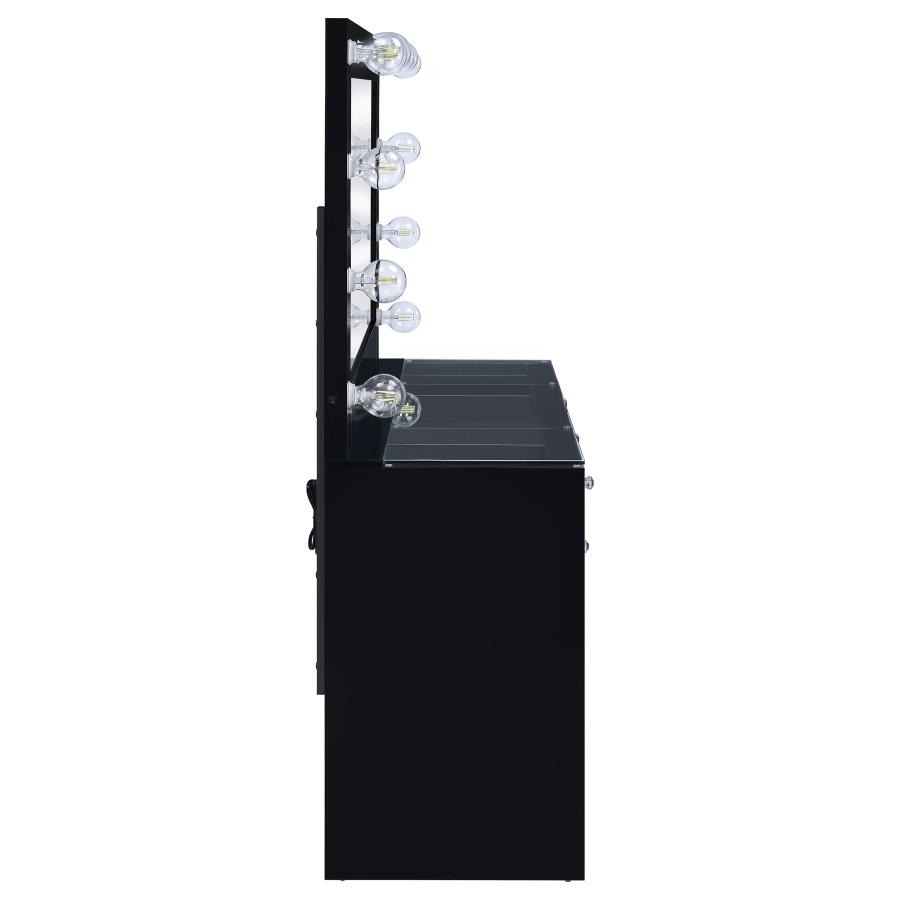 (image for) Acena 7-drawer Vanity Set with Lighting Black High Gloss