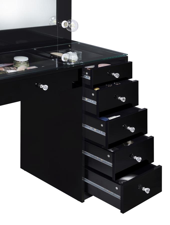 (image for) Acena 7-drawer Vanity Set with Lighting Black High Gloss