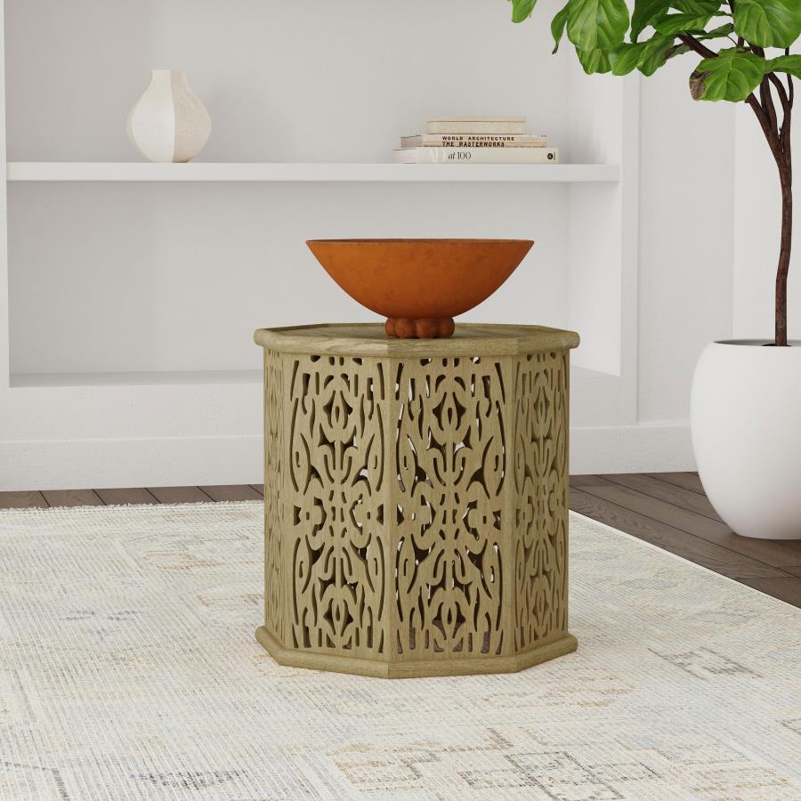 (image for) Torres Octagonal Solid Mango Wood Side Table Natural Brown