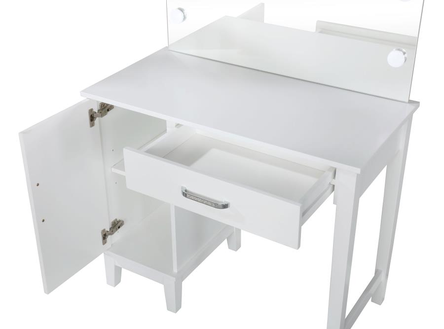 (image for) Elijah Vanity Set with Lighting & Stool White and Dark Grey