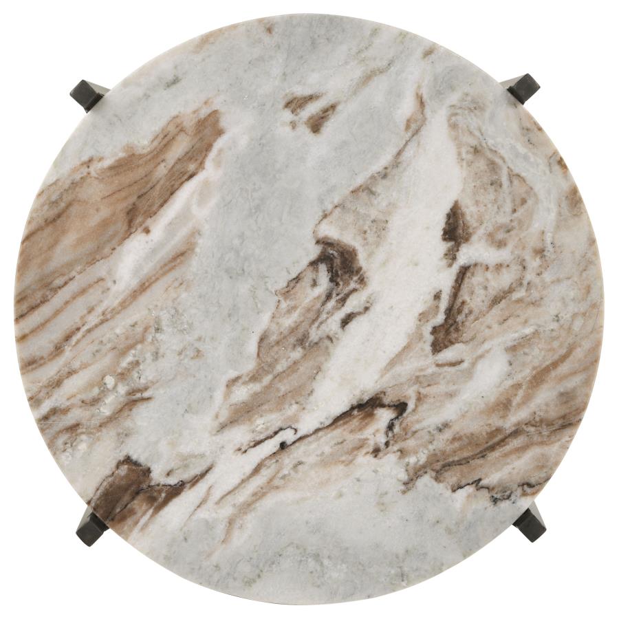 (image for) Noemie Round Marble Top Accent Side Table White and Gunmetal