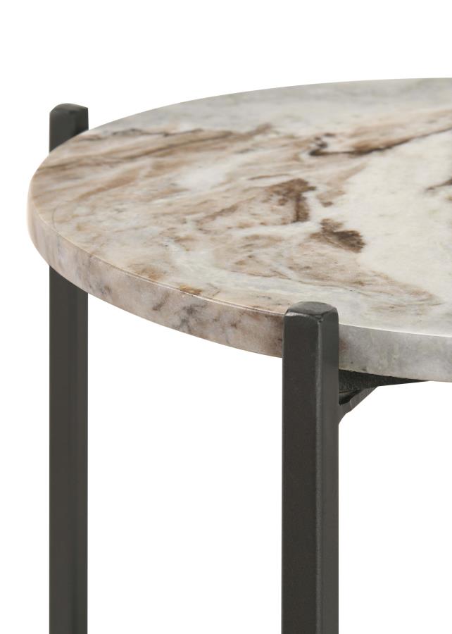 (image for) Noemie Round Marble Top Accent Side Table White and Gunmetal