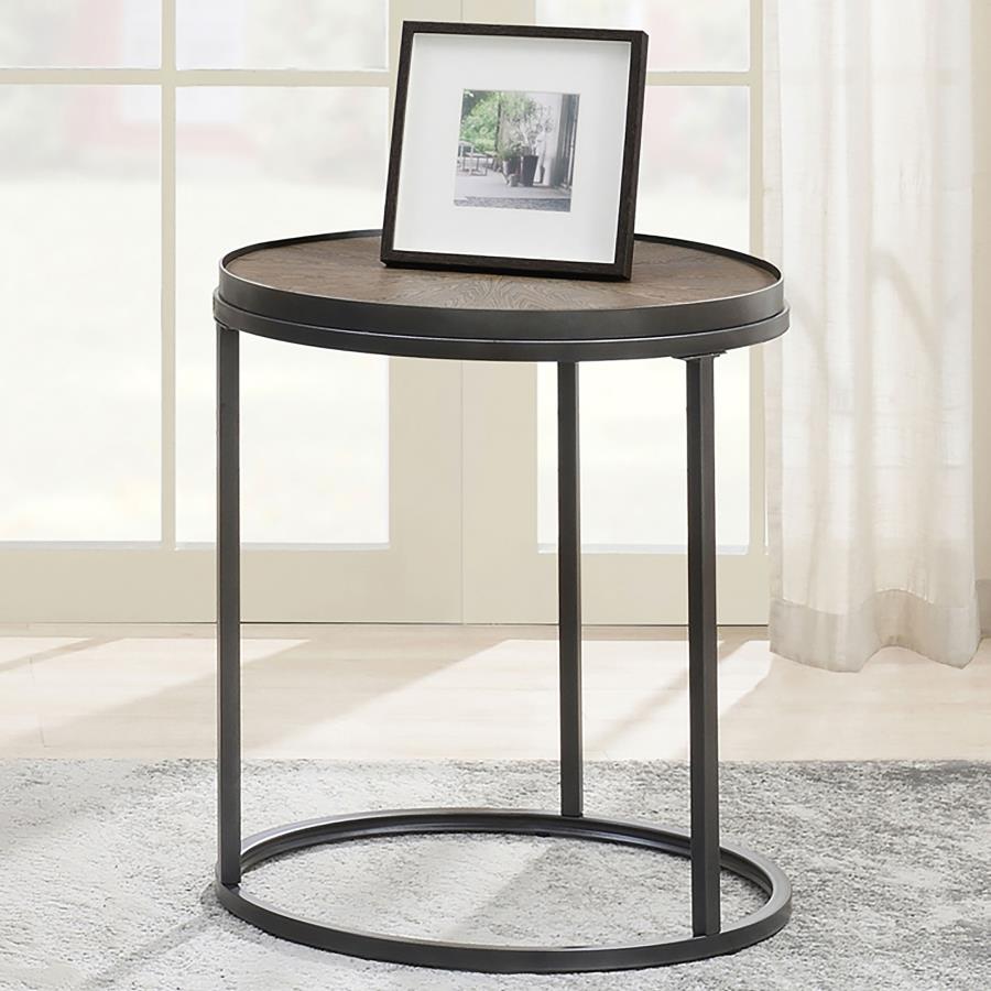 (image for) Rodrigo Round Wood Side End Table Weathered Elm