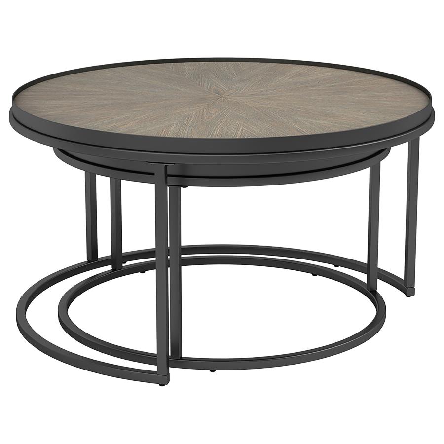 (image for) Rodrigo 2-piece Round Wood Nesting Table Set Weathered Elm