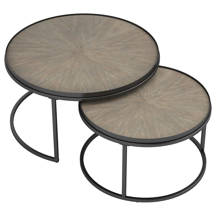 (image for) Rodrigo 2-piece Round Wood Nesting Table Set Weathered Elm