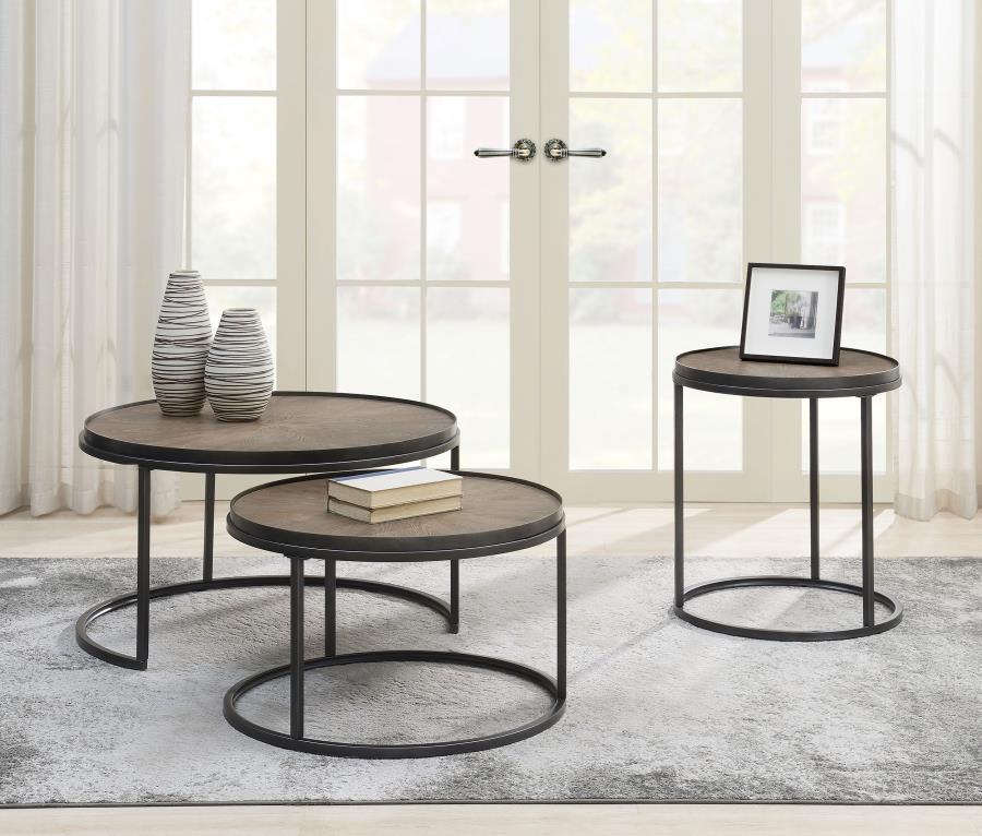 (image for) Rodrigo 2-piece Round Wood Nesting Table Set Weathered Elm