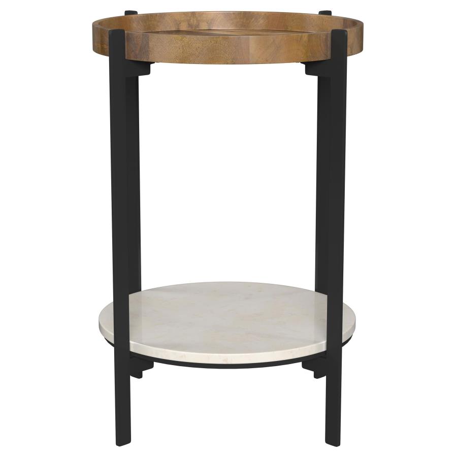 (image for) Adhvik Round Side Table with Marble Shelf Natural and Black