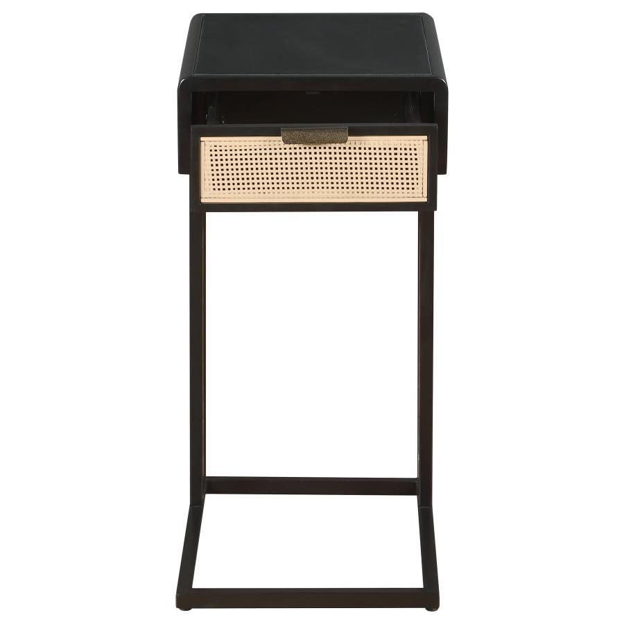 (image for) Amherst 1-drawer Radio Weave Cane Metal Side Table Black