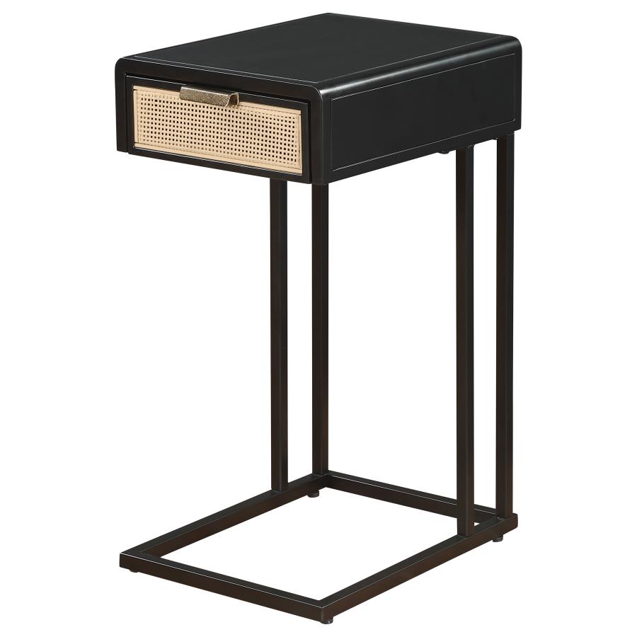 (image for) Amherst 1-drawer Radio Weave Cane Metal Side Table Black