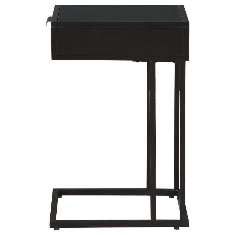 (image for) Amherst 1-drawer Radio Weave Cane Metal Side Table Black