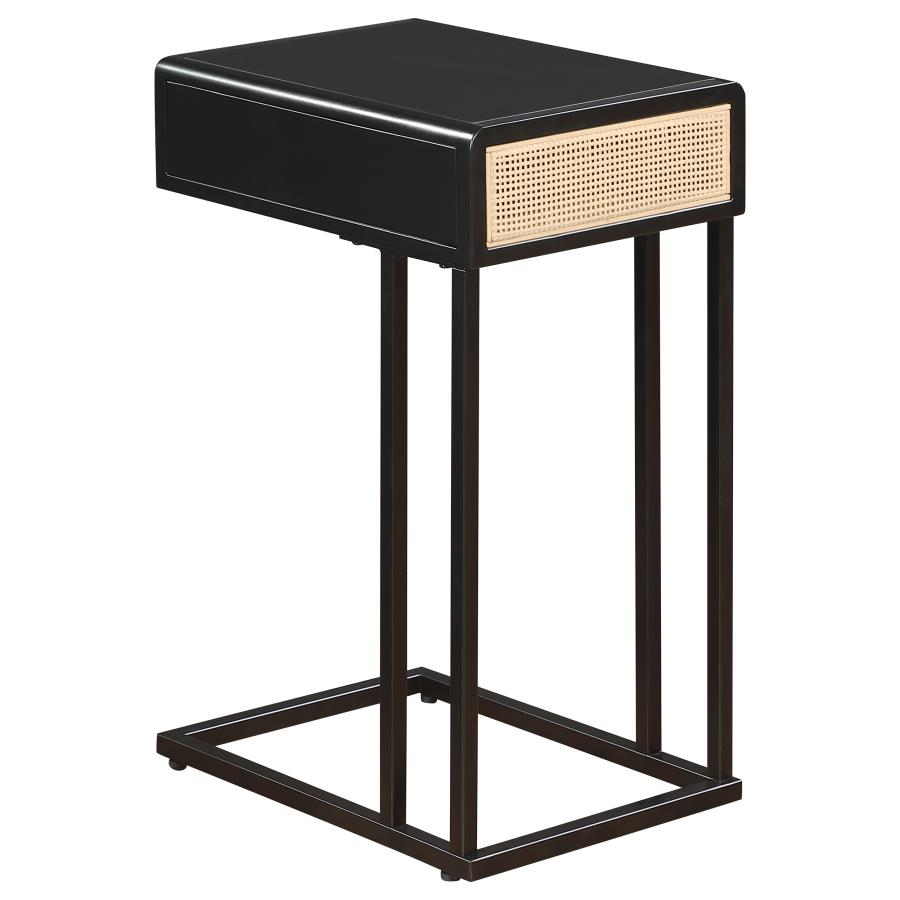 (image for) Amherst 1-drawer Radio Weave Cane Metal Side Table Black