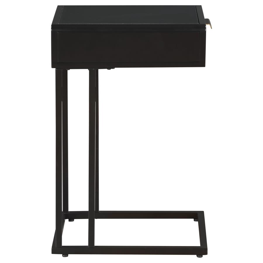 (image for) Amherst 1-drawer Radio Weave Cane Metal Side Table Black