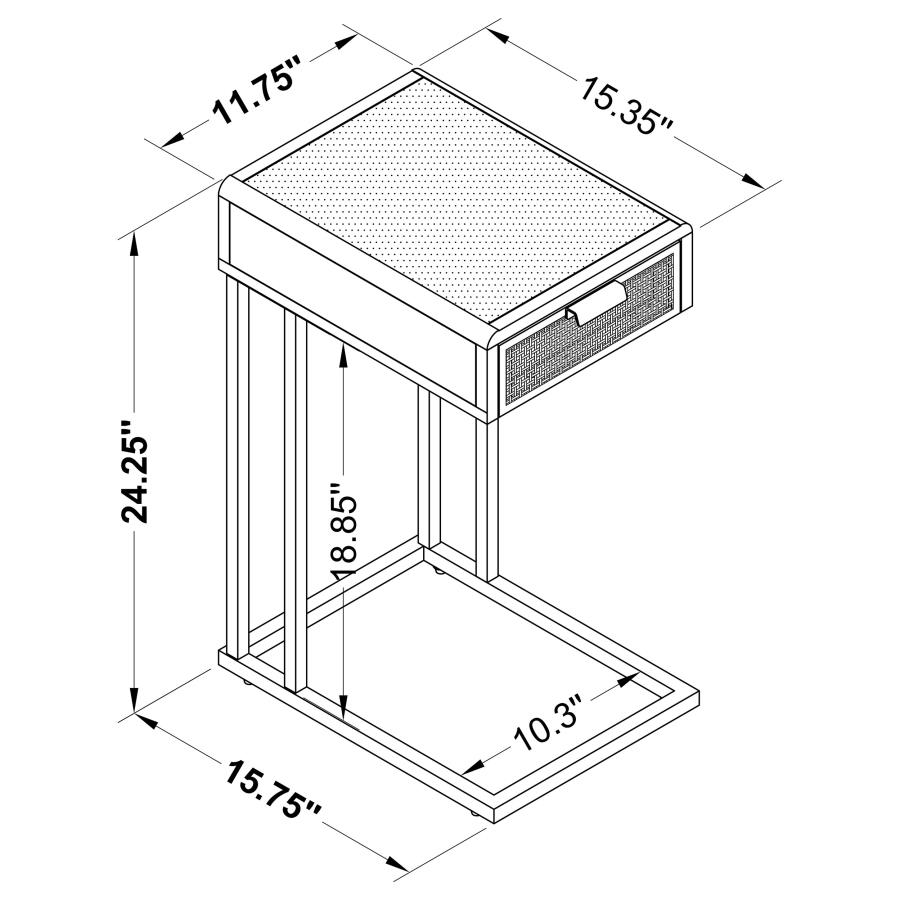 (image for) Amherst 1-drawer Radio Weave Cane Metal Side Table Black