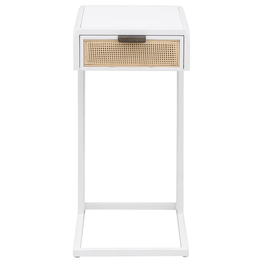 (image for) Amherst 1-drawer Radio Weave Cane Metal Side Table White