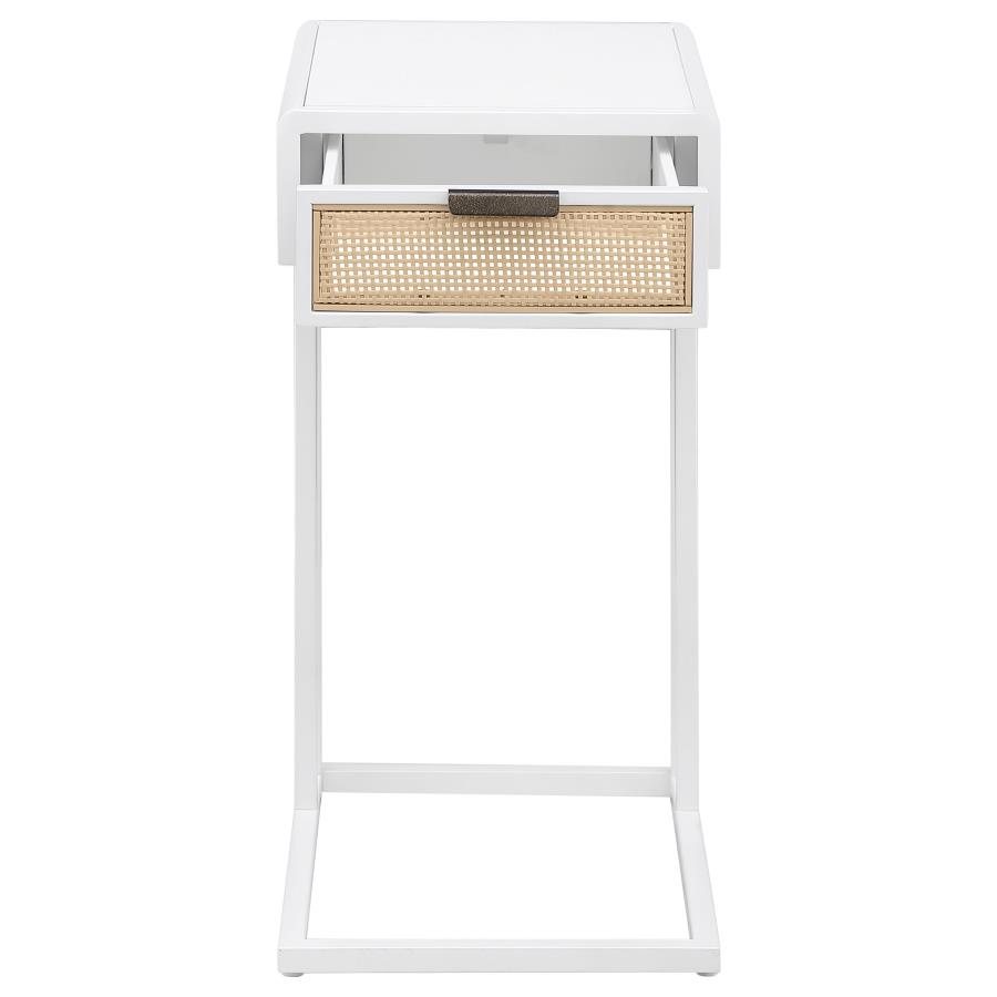 (image for) Amherst 1-drawer Radio Weave Cane Metal Side Table White