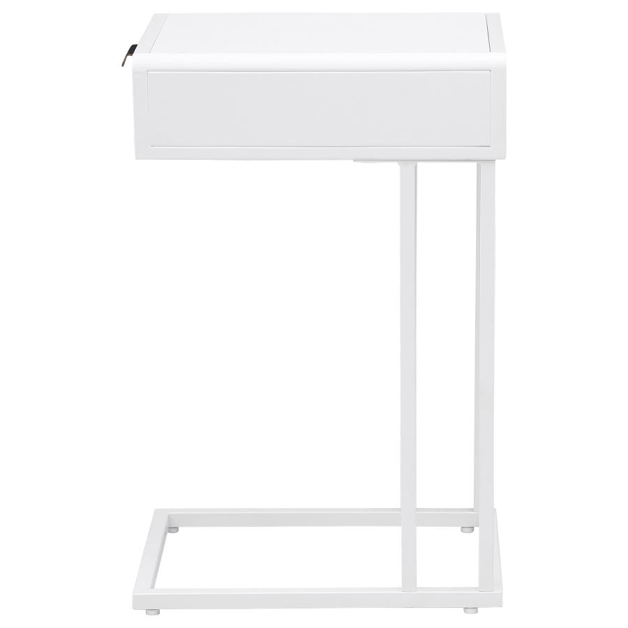 (image for) Amherst 1-drawer Radio Weave Cane Metal Side Table White