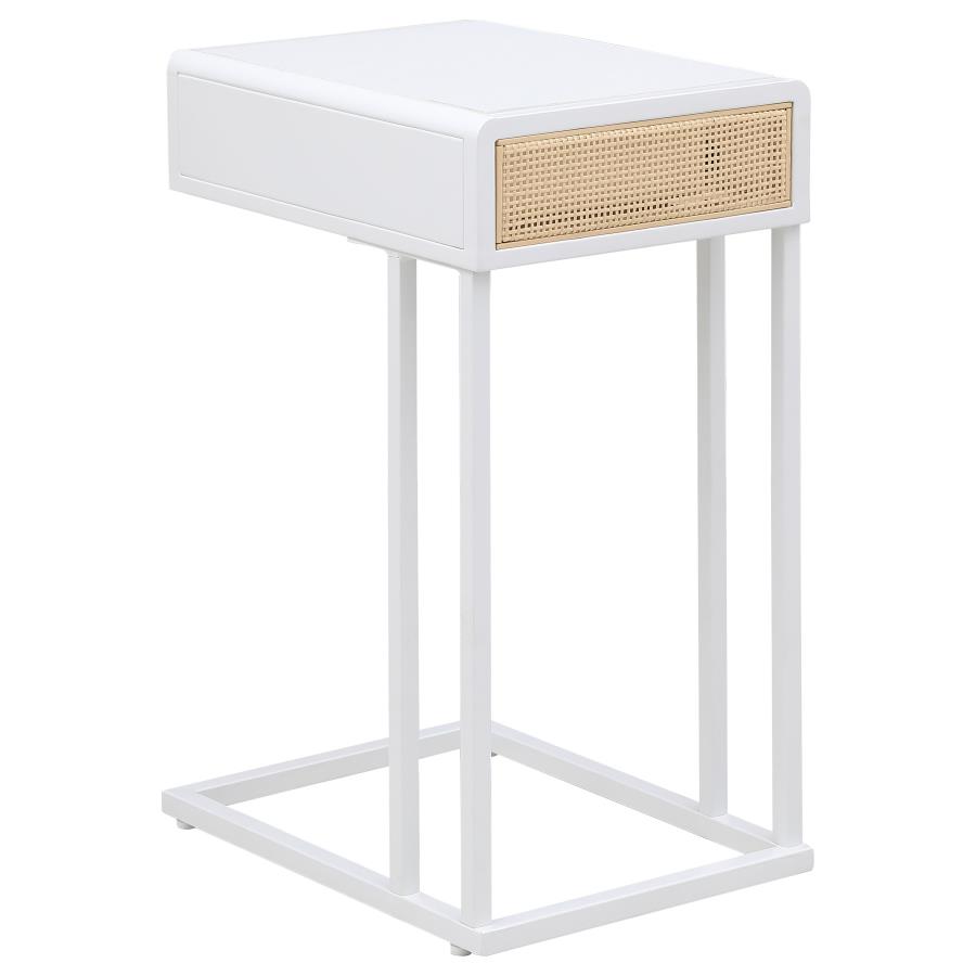 (image for) Amherst 1-drawer Radio Weave Cane Metal Side Table White