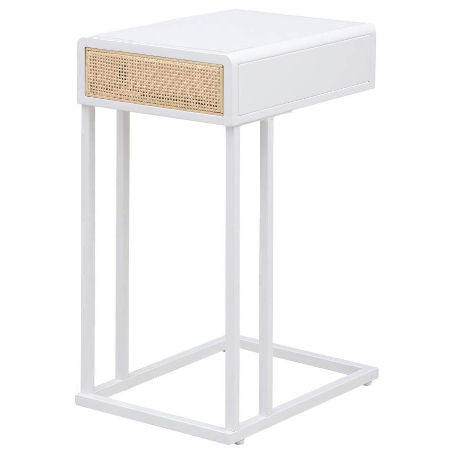 (image for) Amherst 1-drawer Radio Weave Cane Metal Side Table White