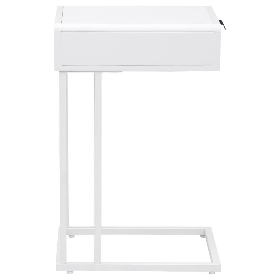 (image for) Amherst 1-drawer Radio Weave Cane Metal Side Table White