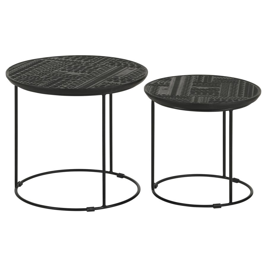 (image for) Loannis 2-piece Round Mango Wood Nesting Table Matte Black