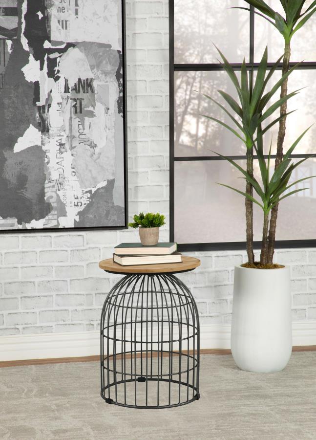 (image for) Bernardo Round Wire Frame Side Table Natural and Gunmetal