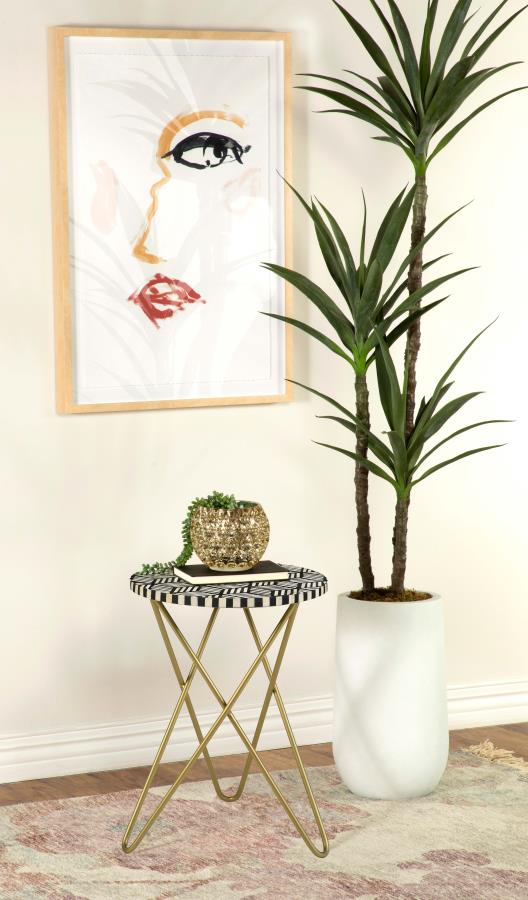 (image for) Xenia Round Bone Inlay Accent Side Table White and Gold