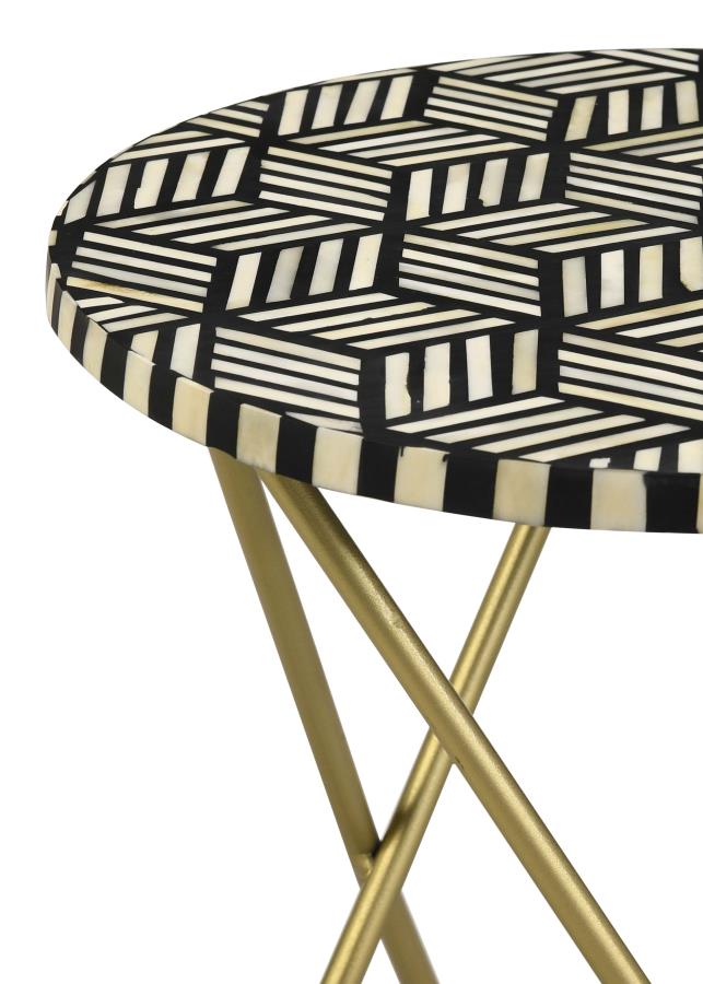 (image for) Xenia Round Bone Inlay Accent Side Table White and Gold