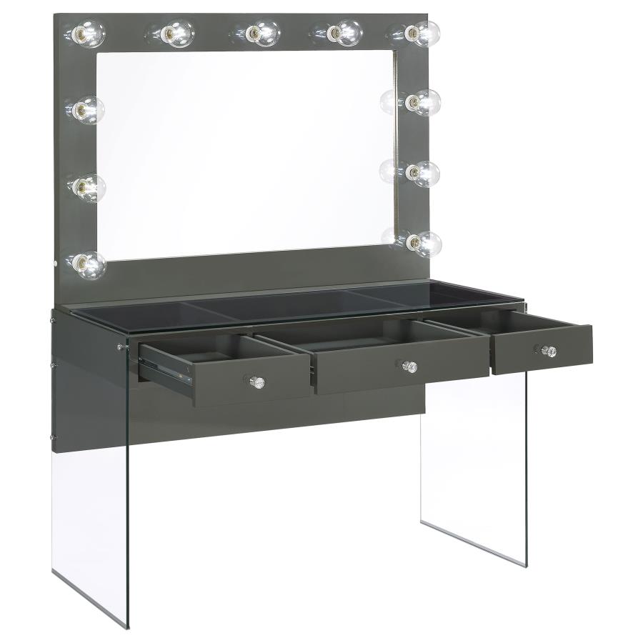 (image for) Afshan 3-drawer Vanity Set with Lighting Grey High Gloss