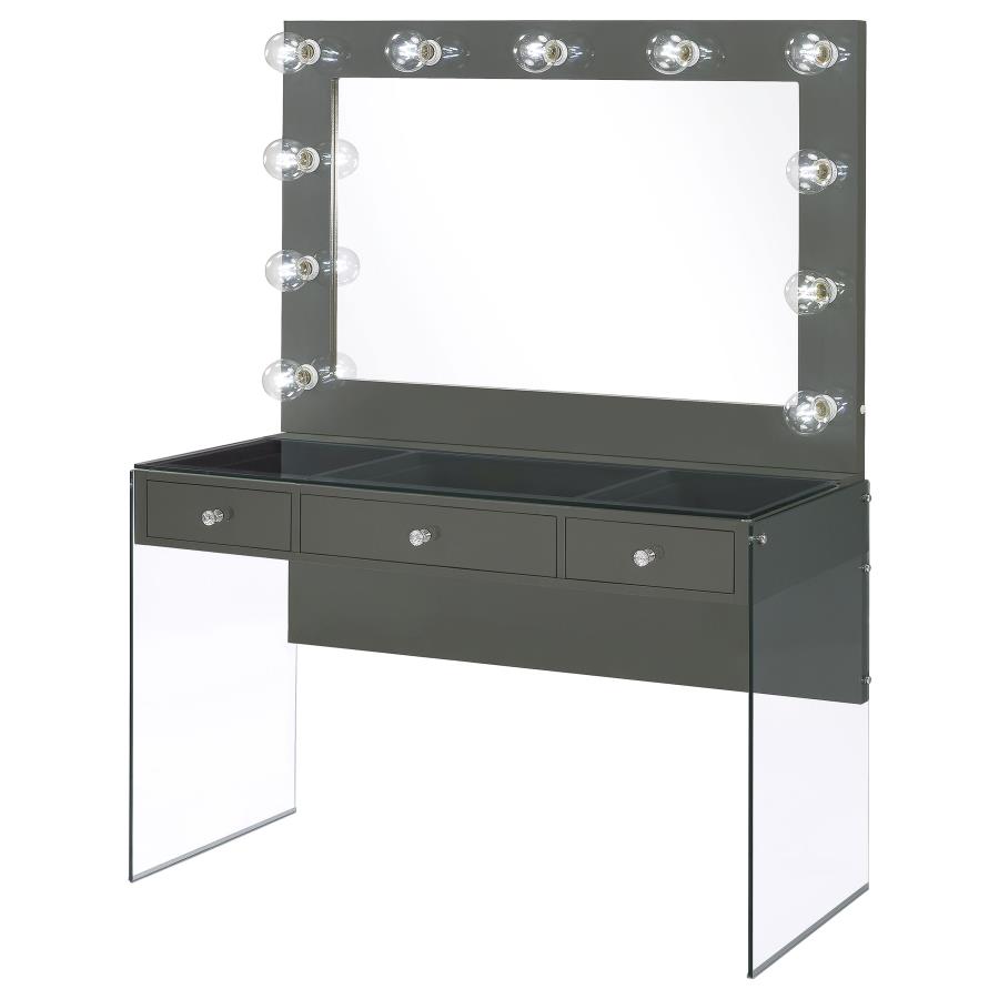 (image for) Afshan 3-drawer Vanity Set with Lighting Grey High Gloss