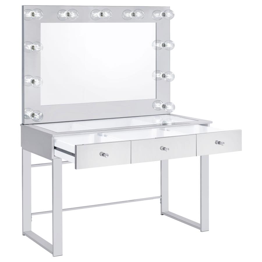 (image for) Umbridge 3-drawer Vanity Set with Lighting Chrome and White