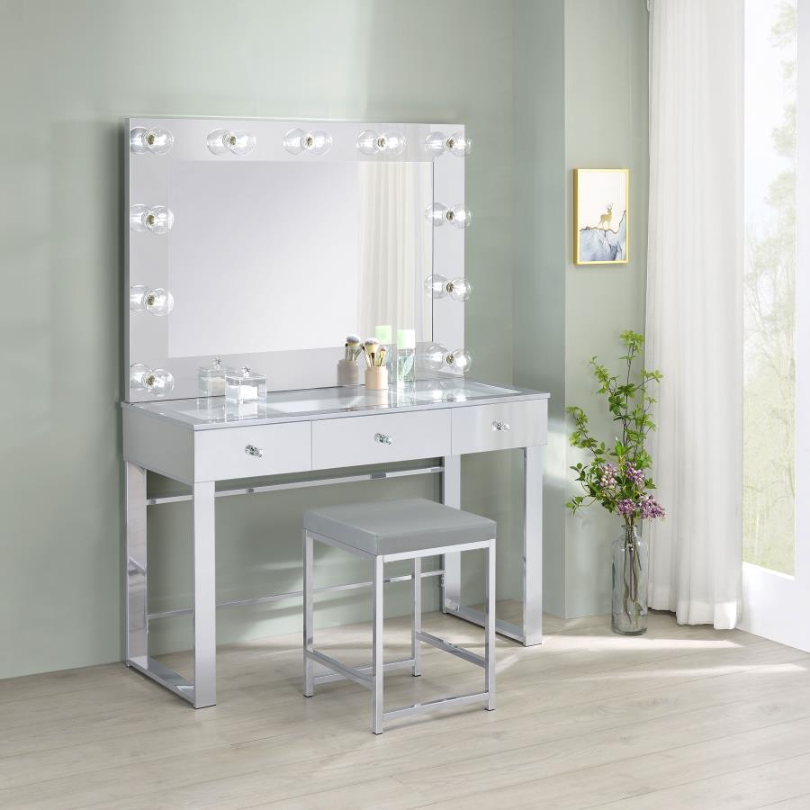 (image for) Umbridge 3-drawer Vanity Set with Lighting Chrome and White