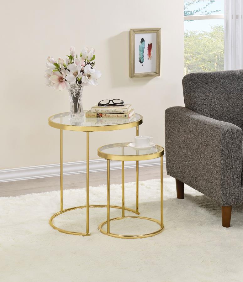 (image for) Maylin 2-piece Round Glass Top Nesting Table Set Gold