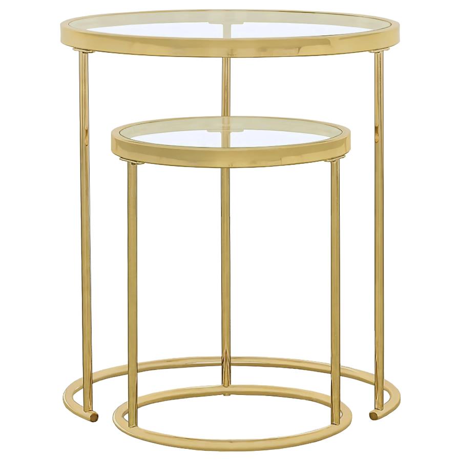 (image for) Maylin 2-piece Round Glass Top Nesting Table Set Gold