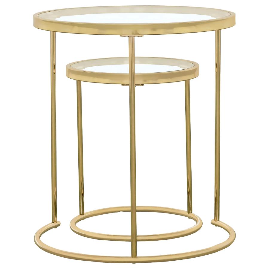 (image for) Maylin 2-piece Round Glass Top Nesting Table Set Gold