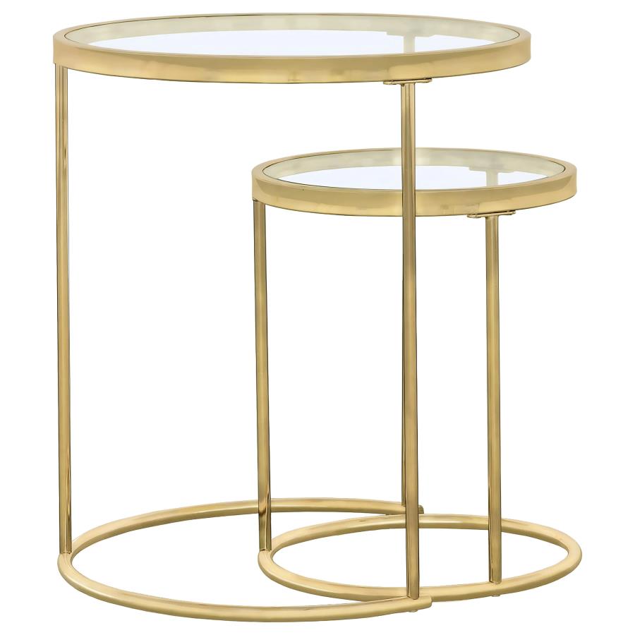 (image for) Maylin 2-piece Round Glass Top Nesting Table Set Gold