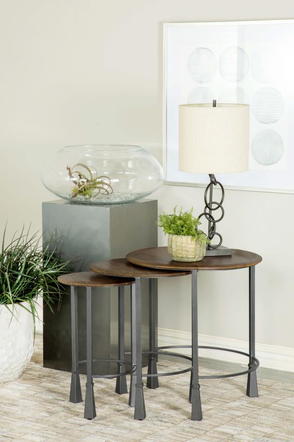 (image for) Deja 3-piece Round Nesting Table Set Natural and Gunmetal