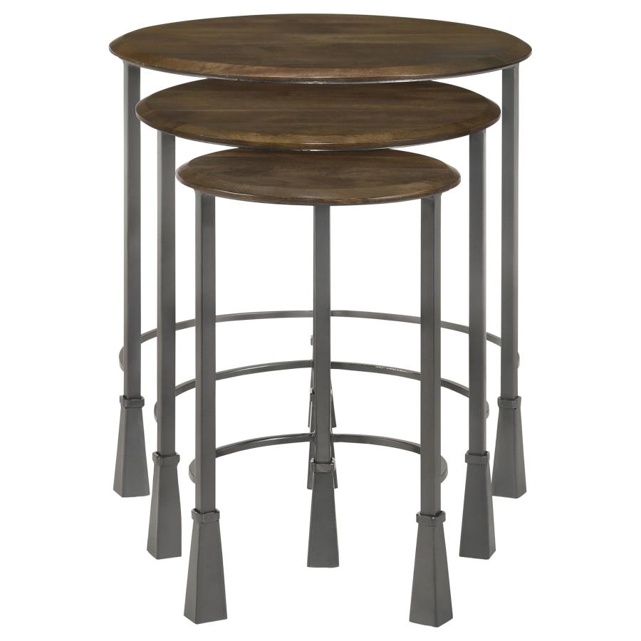 (image for) Deja 3-piece Round Nesting Table Set Natural and Gunmetal