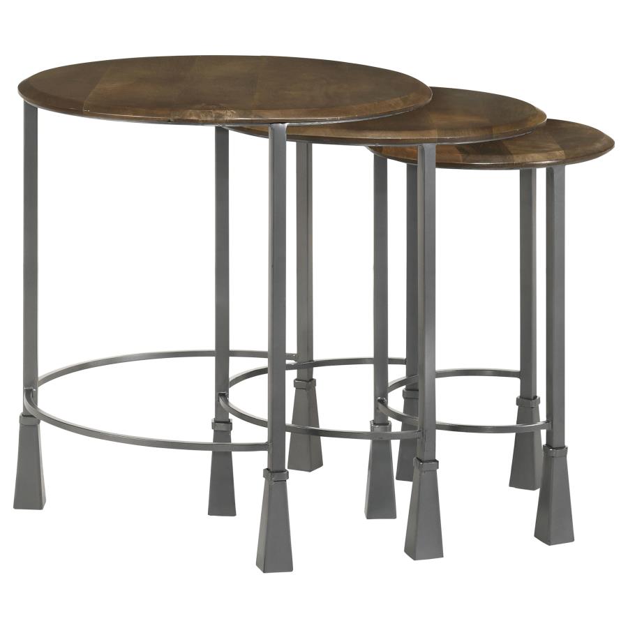 (image for) Deja 3-piece Round Nesting Table Set Natural and Gunmetal